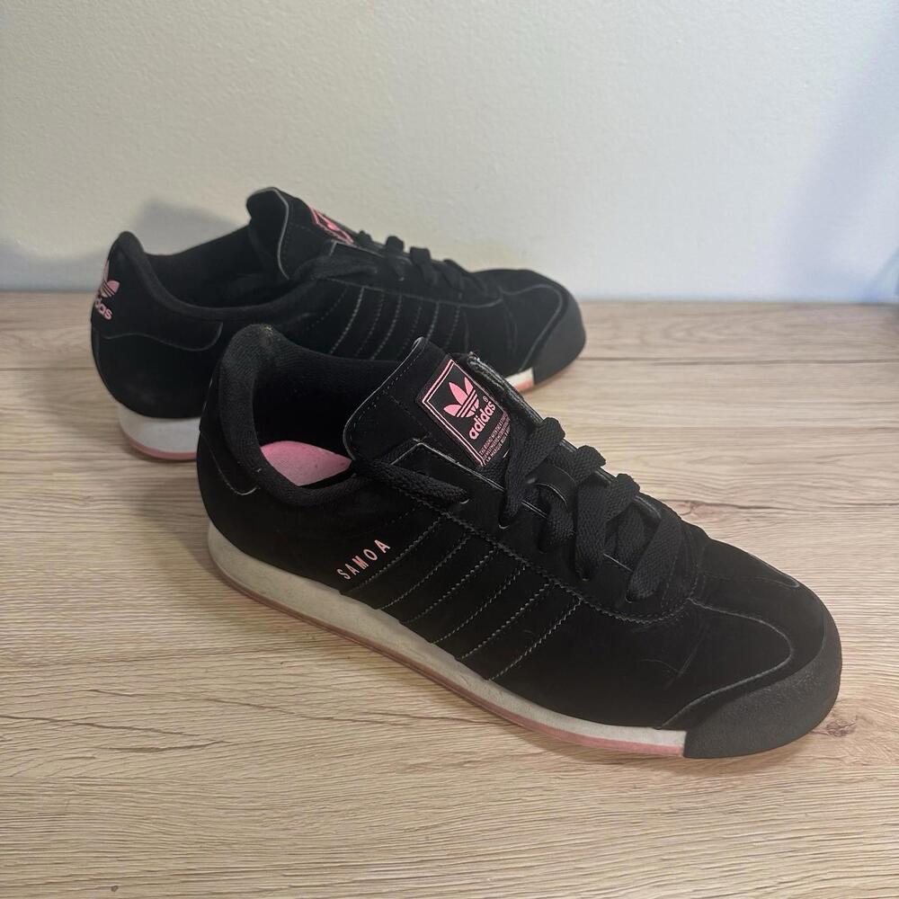 Adidas Samoa Pink Sneakers Womens 8 Black Stripe Leather Retro Shoes Trainer